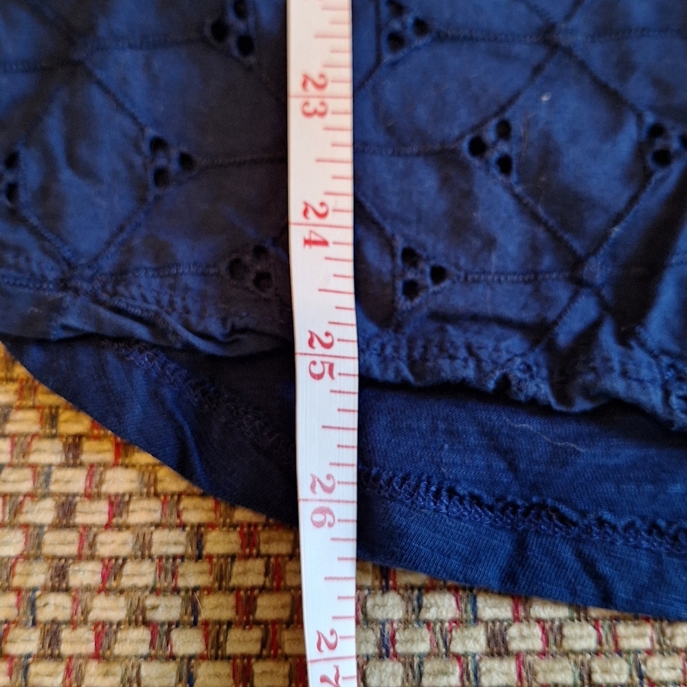 St. John's Bay Dark Blue Eyelet Lace Short Sleeve Top - Picture 6 of 8